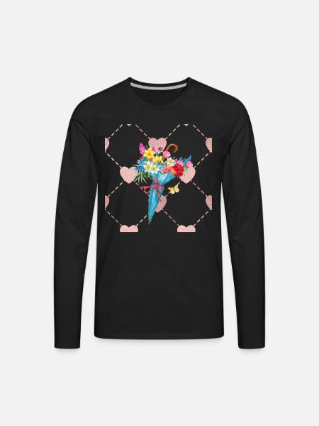 Umbrella under the flowers - Men's Premium Long Sleeve T-Shirt - black