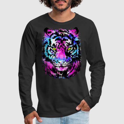 Neon Pink Tiger Head Portrait Drawing - Blue Tiger - Men's Premium Long Sleeve T-Shirt