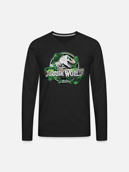Jurassic World logo with T-Rex and trees - Men's Premium Long Sleeve T-Shirt - black