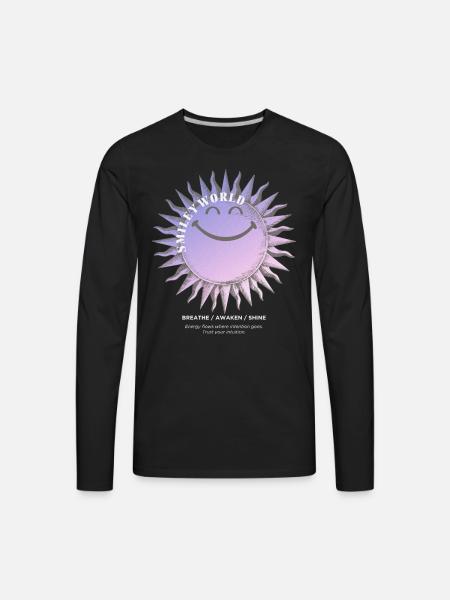SmileyWorld Smiling Sun In Purple - Men's Premium Long Sleeve T-Shirt - black