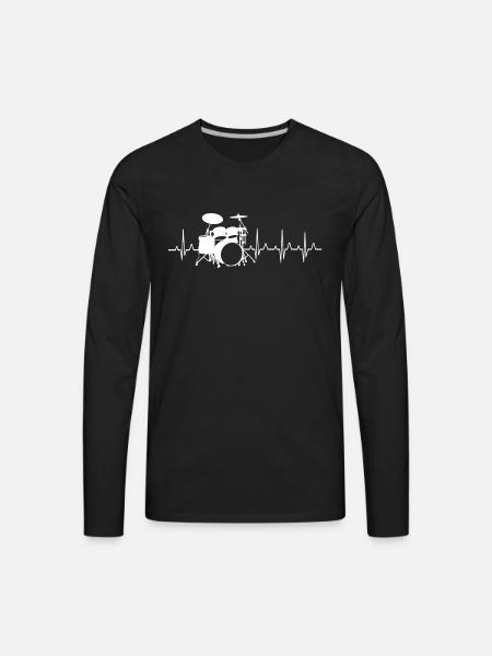 Drummer Heartbeat Ecg Pulse Drums - Men's Premium Long Sleeve T-Shirt - black