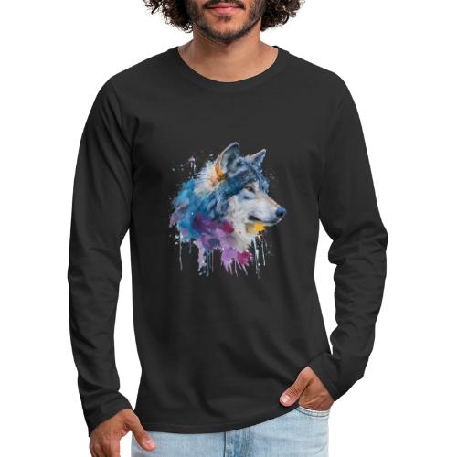 Splash-Art Wolf Head - Men's Premium Long Sleeve T-Shirt