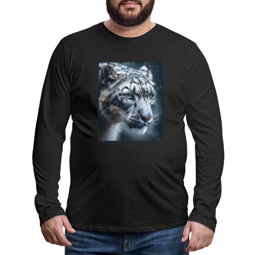 Snow Leopard Blue Eyes Design - Men's Premium Long Sleeve T-Shirt