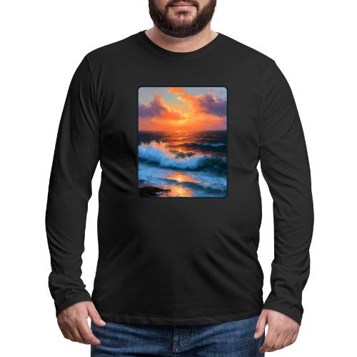 Sunset Storm Waves Oil Painting - Men's Premium Long Sleeve T-Shirt