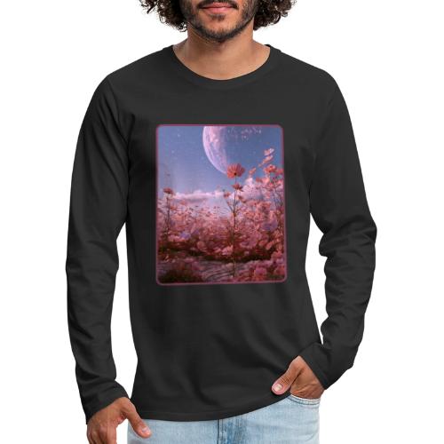 Cosmic Moon & Cosmos Flowers Art - Men's Premium Long Sleeve T-Shirt