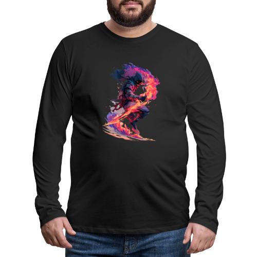 Flaming Ninja Warrior Fantasy Design - Men's Premium Long Sleeve T-Shirt