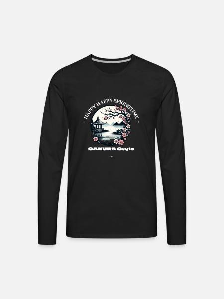 Happy Happy Springtime Sakura - Men's Premium Long Sleeve T-Shirt - black