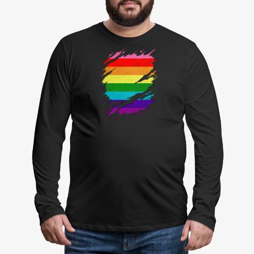 Original Gilbert Baker LGBT Gay Pride Flag Ripped - Men's Premium Long Sleeve T-Shirt