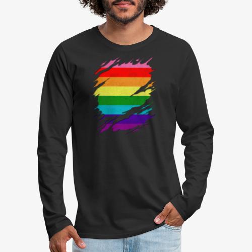 Original Gilbert Baker LGBT Gay Pride Flag Ripped - Men's Premium Long Sleeve T-Shirt
