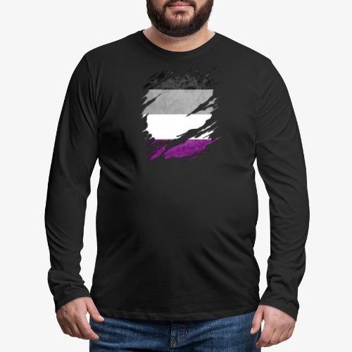 Asexual Pride Flag Ripped Reveal - Men's Premium Long Sleeve T-Shirt