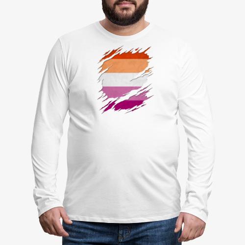 Lesbian Pride Flag Ripped Reveal - Men's Premium Long Sleeve T-Shirt