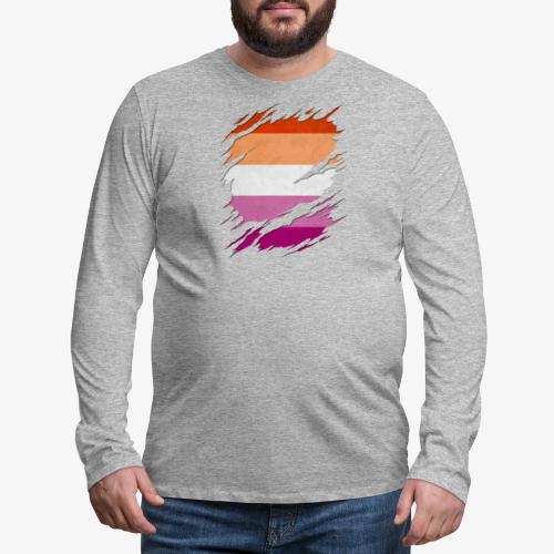Lesbian Pride Flag Ripped Reveal - Men's Premium Long Sleeve T-Shirt