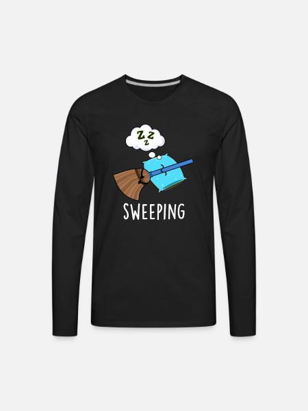 Sweeping Funny Sleeping Broom - Men's Premium Long Sleeve T-Shirt - black