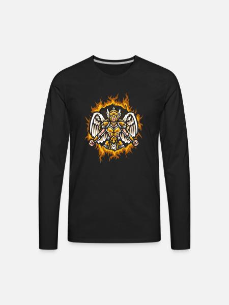 Valkyrie With Halftone Fire Background - Men's Premium Long Sleeve T-Shirt - black