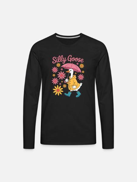 Silly Goose With Umbrella - Men's Premium Long Sleeve T-Shirt - black