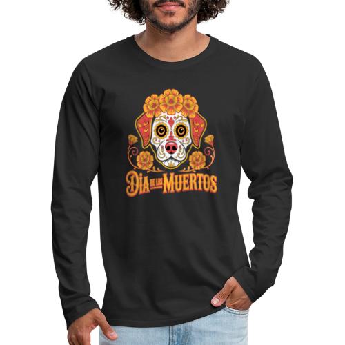 Dia De Los Muertos Dog Skull Flowers - Men's Premium Long Sleeve T-Shirt