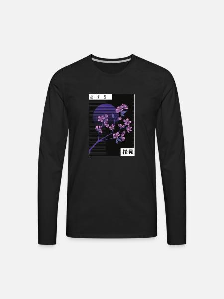 VAPORWAVE CHERRY BLOSSOM - Men's Premium Long Sleeve T-Shirt - black