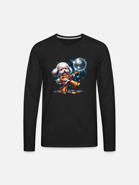 Disco Guitar Poochon dog - Men's Premium Long Sleeve T-Shirt - black