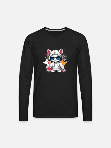 cute cat enjoying music - Men's Premium Long Sleeve T-Shirt - black
