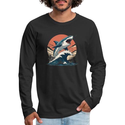 Fierce Shark Breaking Through Waves - Men's Premium Long Sleeve T-Shirt