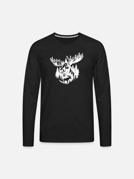 Majestic Moose Forest Illustration - Men's Premium Long Sleeve T-Shirt - black
