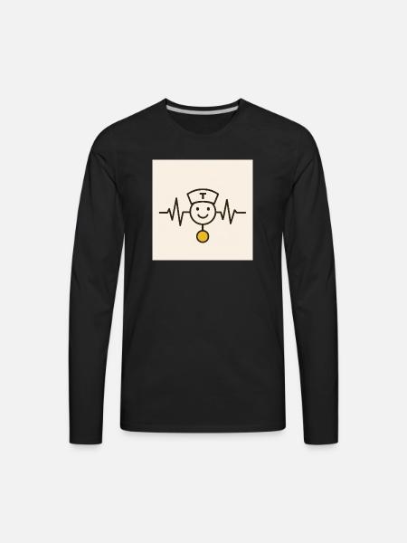 Nurse Heartbeat Smile Badge - Men's Premium Long Sleeve T-Shirt - black