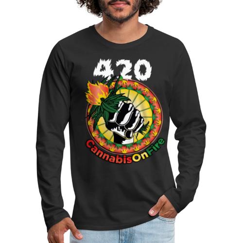 Whimsical 420 OnFire Time Weed Marijuana Design - Men's Premium Long Sleeve T-Shirt