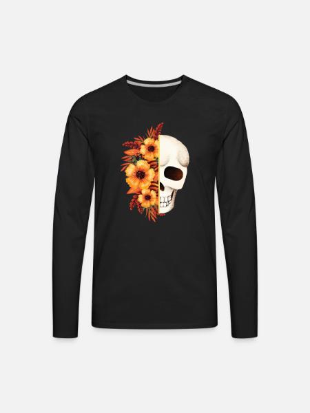 Floral Skull Split - Men's Premium Long Sleeve T-Shirt - black