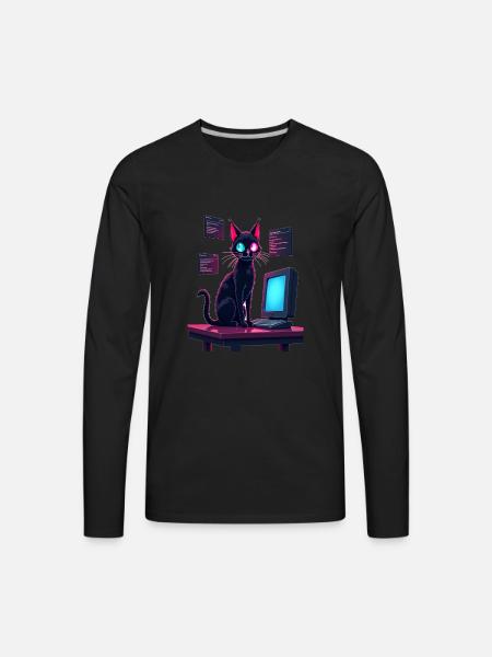 Cat.exe Has Crashed – Glitch Kitty - Men's Premium Long Sleeve T-Shirt - black