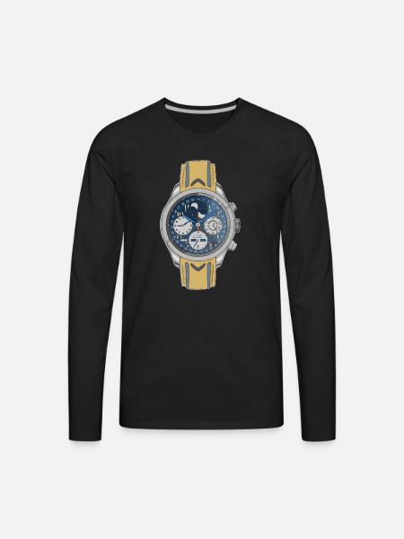 Moonphase Chrono Blue Dial Watch - Men's Premium Long Sleeve T-Shirt - black