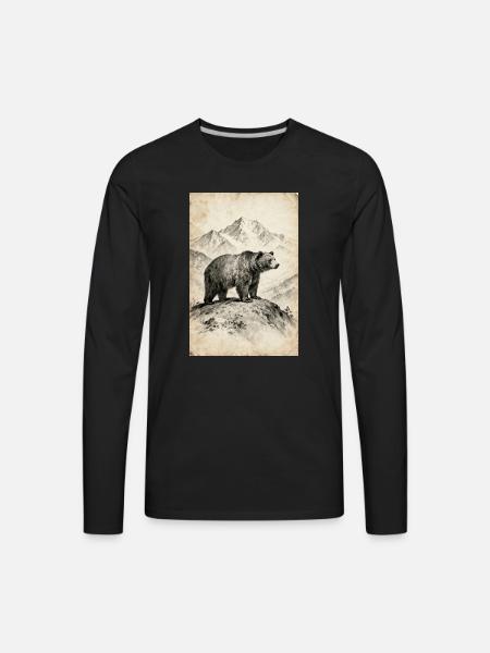 Bear on Alpine Ridge Sketch - Men's Premium Long Sleeve T-Shirt - black