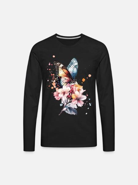 Butterfly Cherry Blossoms - Men's Premium Long Sleeve T-Shirt - black