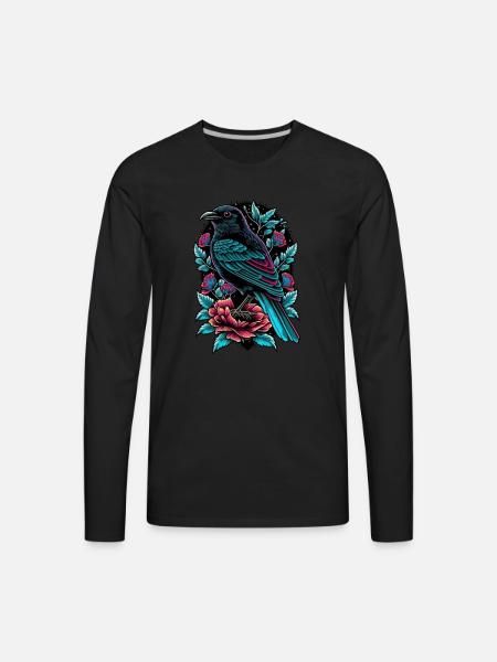 Floral Raven - Men's Premium Long Sleeve T-Shirt - black