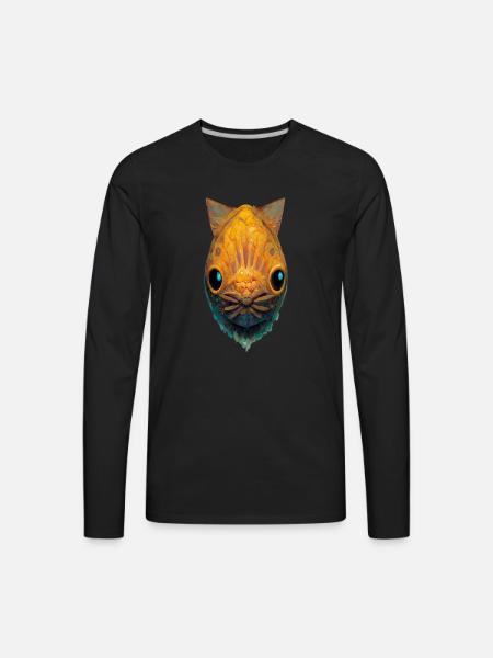 Cat face with fish body - Men's Premium Long Sleeve T-Shirt - black