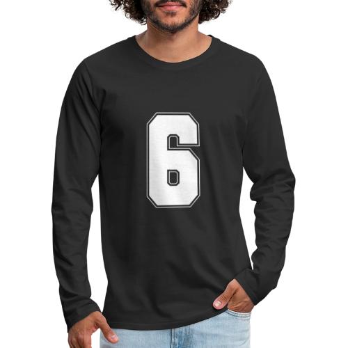 White Number 6 – Varsity Font - Men's Premium Long Sleeve T-Shirt