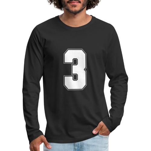 White Number 3 – Varsity Font - Men's Premium Long Sleeve T-Shirt