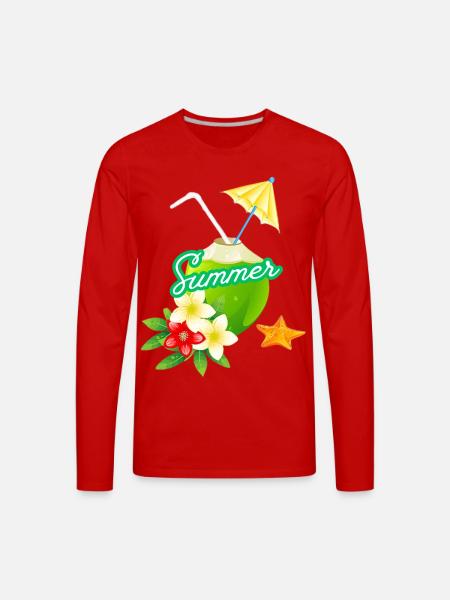 Tropical Summer Coconut with Flowers - Men's Premium Long Sleeve T-Shirt - red