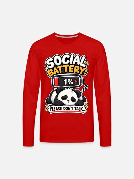 Social Battery Panda 1% - Men's Premium Long Sleeve T-Shirt - red
