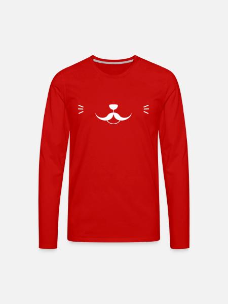 Moustache Cat Face - Men's Premium Long Sleeve T-Shirt - red