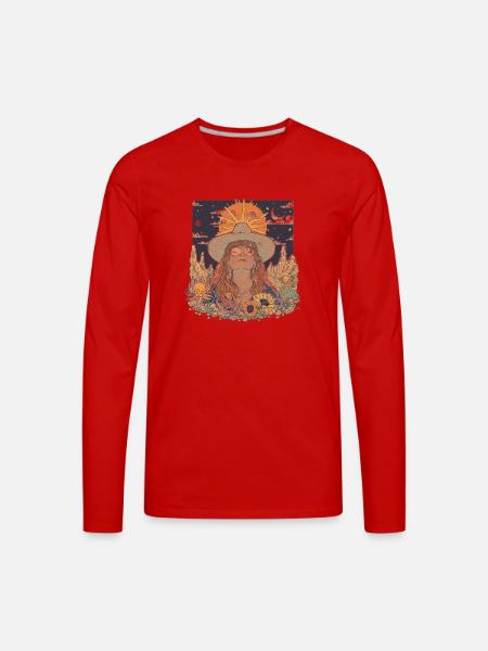 Mystic Sunflower Dreamer Illustration - Men's Premium Long Sleeve T-Shirt - red