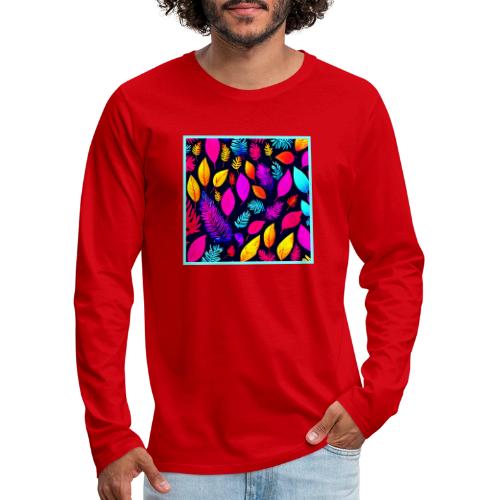 Vibrant Neon Foliage: Captivating Leaves Pattern - Men's Premium Long Sleeve T-Shirt