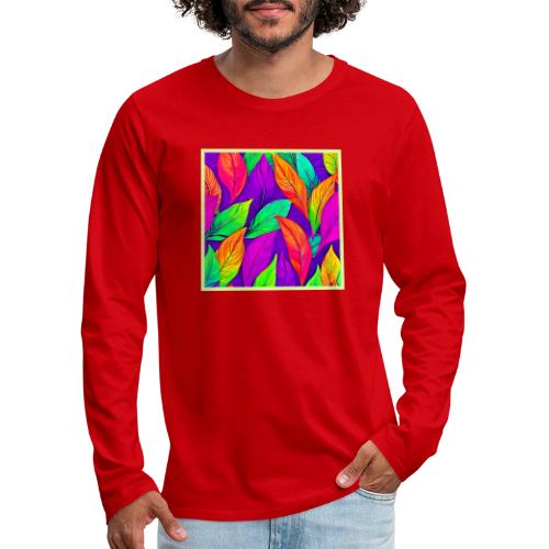 Colorful Neon Ethereal Leaves Pattern - Men's Premium Long Sleeve T-Shirt