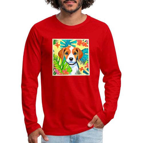 Bright Dog with Flowers - Men's Premium Long Sleeve T-Shirt