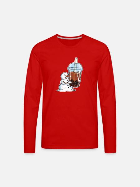 Snowman Bubble Tea Cup - Men's Premium Long Sleeve T-Shirt - red