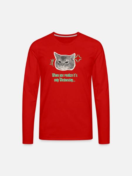 Wednesday Cat Halftone Meme - Men's Premium Long Sleeve T-Shirt - red