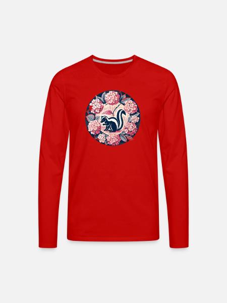 Hydrangea Circle Skunk Motif - Men's Premium Long Sleeve T-Shirt - red