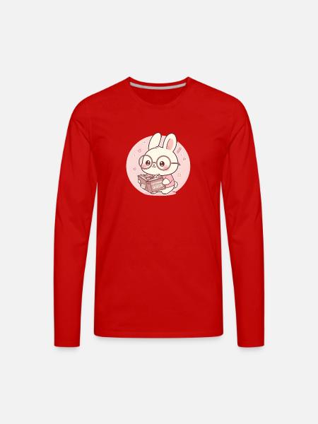Overthinking Queen Bunny Reading - Men's Premium Long Sleeve T-Shirt - red