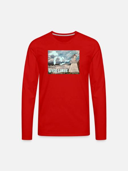 Great Lakes Lighthouse Poster - Men's Premium Long Sleeve T-Shirt - red