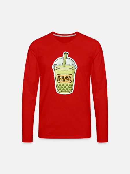 Honeydew Bubble Tea Illustration - Men's Premium Long Sleeve T-Shirt - red