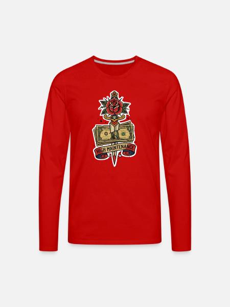 High Maintenance Rose Dollar Tattoo - Men's Premium Long Sleeve T-Shirt - red